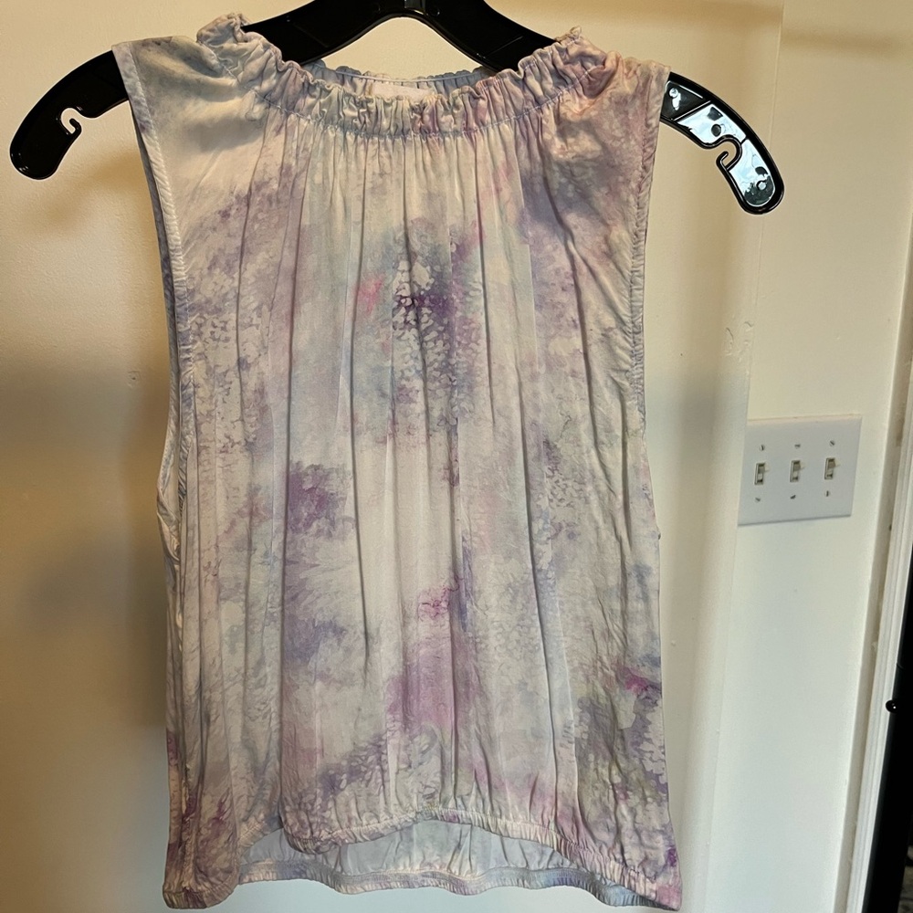 Bella Dahl smocked tank water color print, ruched neckline